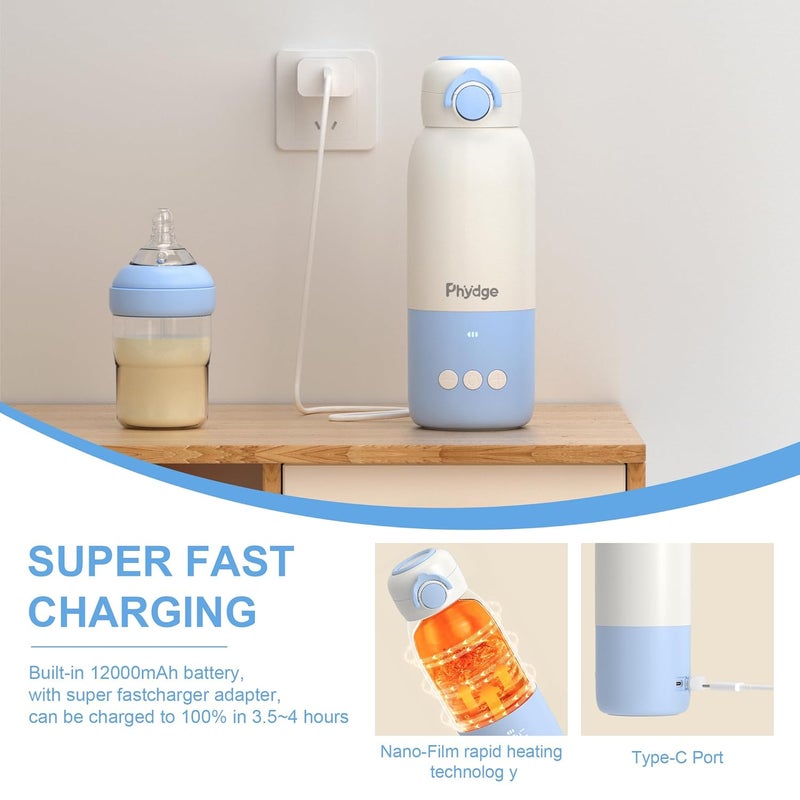 Phydge Store Portable Bottle Warmer for Travel,12.5oz Cordless Baby Milk Warmer on The go for Formula,Breastmilk,Water,3 Mins Fast Heating & Precise Temp Control Travel Essential - Image 5